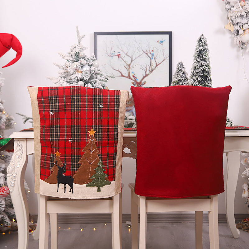 HKM-882451 Forest Plaid Linen Chair Cover - Christmas Decoration, 54x50CM, Two Styles Available