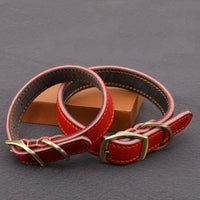 HKM-8825149 First Layer Cowhide Leather Leash Set for Small and Medium Dogs - Reddish Brown Collar and Traction Rope