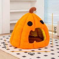 HKM-8825405 Cozy Pumpkin Cat and Dog Bed - Semi-Enclosed Warm Nest for Small Pets
