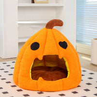 HKM-8825405 Cozy Pumpkin Cat and Dog Bed - Semi-Enclosed Warm Nest for Small Pets