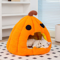 HKM-8825405 Cozy Pumpkin Cat and Dog Bed - Semi-Enclosed Warm Nest for Small Pets