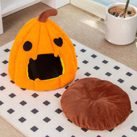 HKM-8825405 Cozy Pumpkin Cat and Dog Bed - Semi-Enclosed Warm Nest for Small Pets