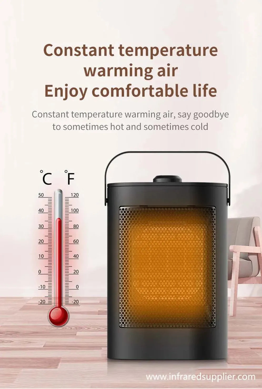 HKM-882579 900W Infrared Electric Room Heater with Smart PTC Technology for Efficient Heating