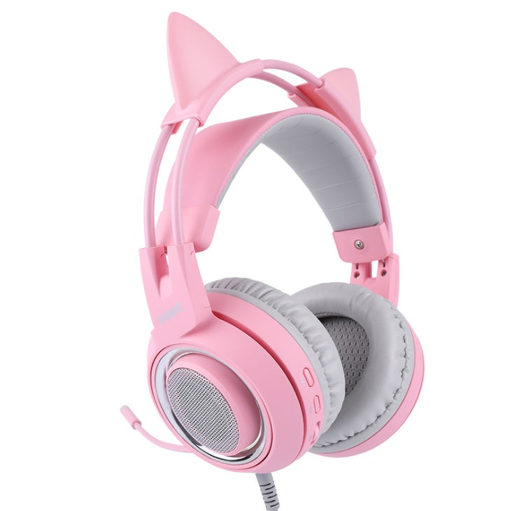 HKM-882579 USB 7.1 Virtual Surround Sound Gaming Headset with LED Cat Ear Design and Omnidirectional Microphone