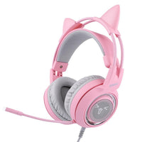 HKM-882579 USB 7.1 Virtual Surround Sound Gaming Headset with LED Cat Ear Design and Omnidirectional Microphone