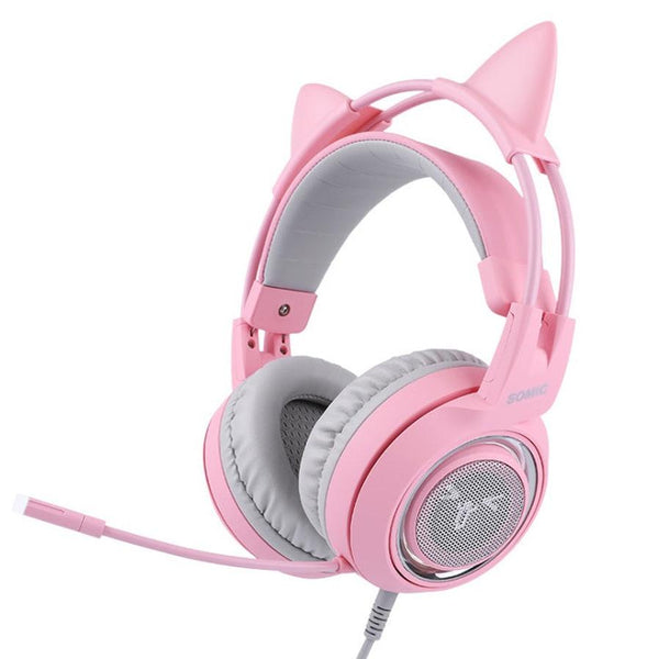 HKM-882579 USB 7.1 Virtual Surround Sound Gaming Headset with LED Cat Ear Design and Omnidirectional Microphone