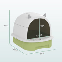HKM-8826813 Enclosed Cat Litter Box with Translucent Flap, Easy Clean Drawer, Deodorizing Bags, Green