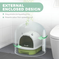 HKM-8826813 Enclosed Cat Litter Box with Translucent Flap, Easy Clean Drawer, Deodorizing Bags, Green
