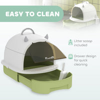 HKM-8826813 Enclosed Cat Litter Box with Translucent Flap, Easy Clean Drawer, Deodorizing Bags, Green