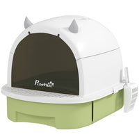 HKM-8826813 Enclosed Cat Litter Box with Translucent Flap, Easy Clean Drawer, Deodorizing Bags, Green