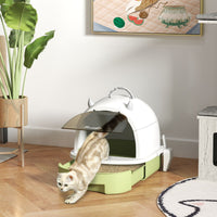 HKM-8826813 Enclosed Cat Litter Box with Translucent Flap, Easy Clean Drawer, Deodorizing Bags, Green