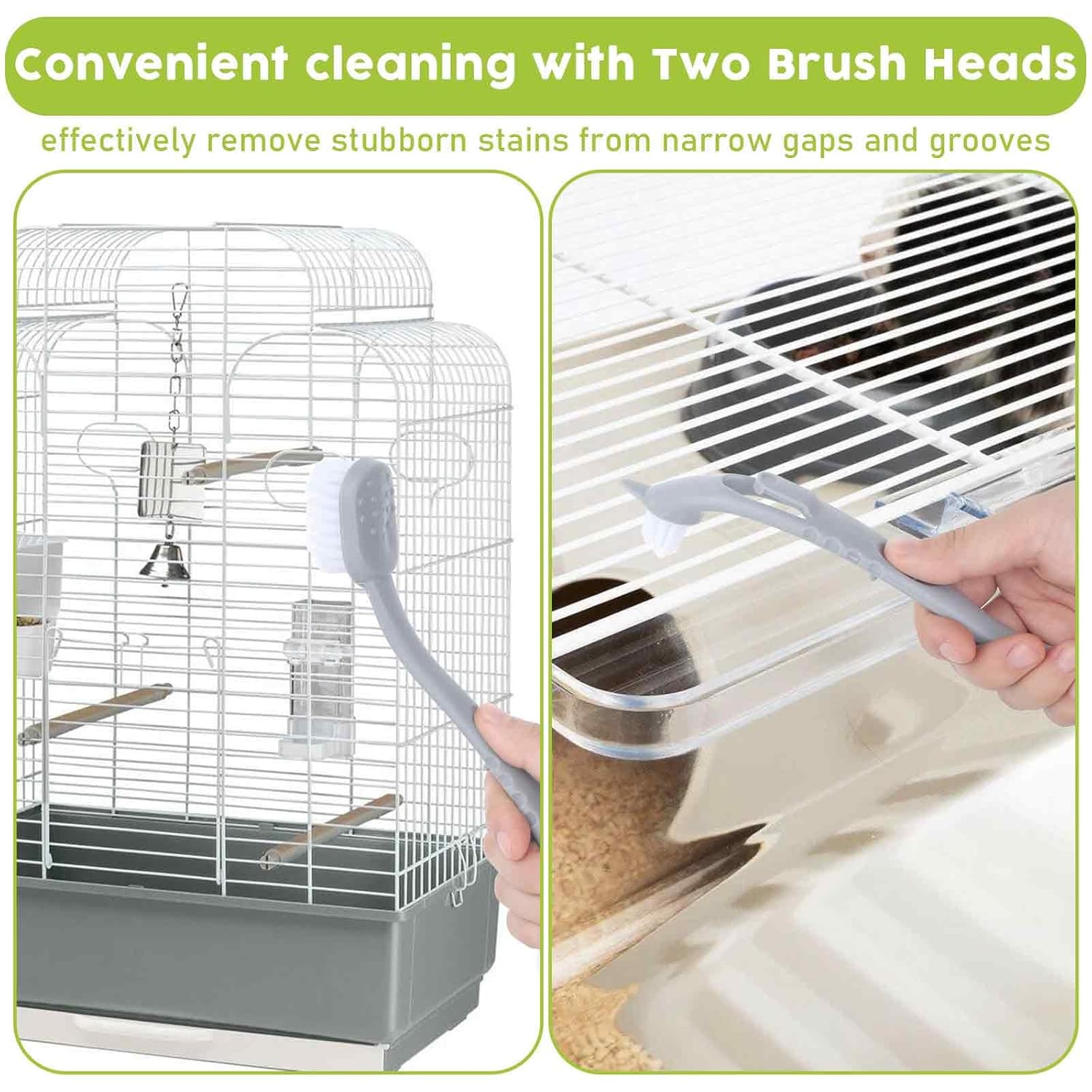 HKM-8826941 Bird Cage Cleaning Tool with Long Handle and Dual Brush Heads - Essential Accessory for Easy Maintenance
