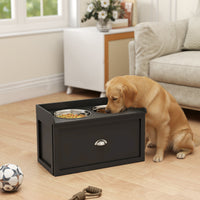 HKM-8827325 Elevated Pet Feeding Station with Storage - 2 Stainless Steel Bowls for Large Dogs, Black