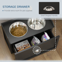 HKM-8827325 Elevated Pet Feeding Station with Storage - 2 Stainless Steel Bowls for Large Dogs, Black