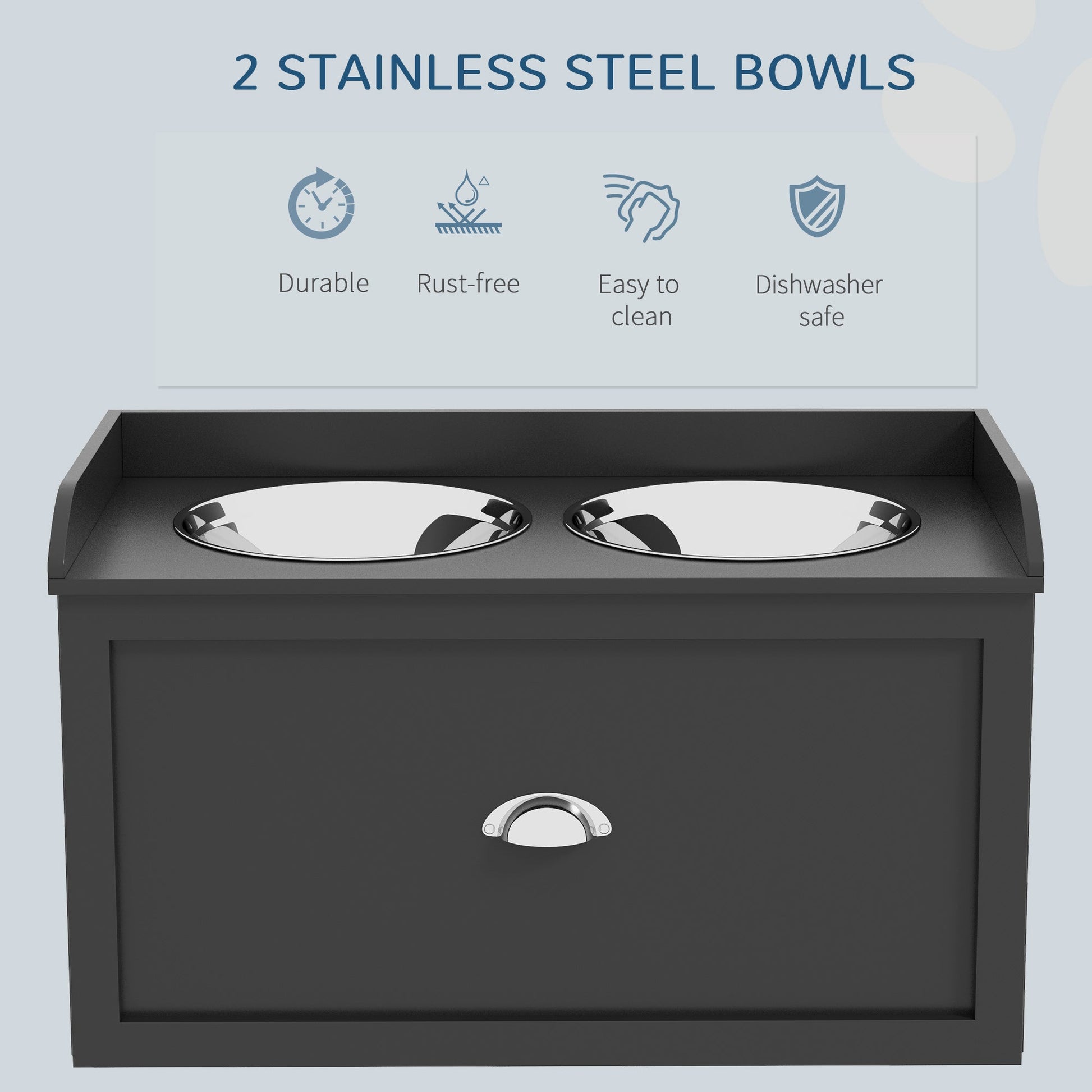 HKM-8827325 Elevated Pet Feeding Station with Storage - 2 Stainless Steel Bowls for Large Dogs, Black