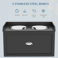 HKM-8827325 Elevated Pet Feeding Station with Storage - 2 Stainless Steel Bowls for Large Dogs, Black