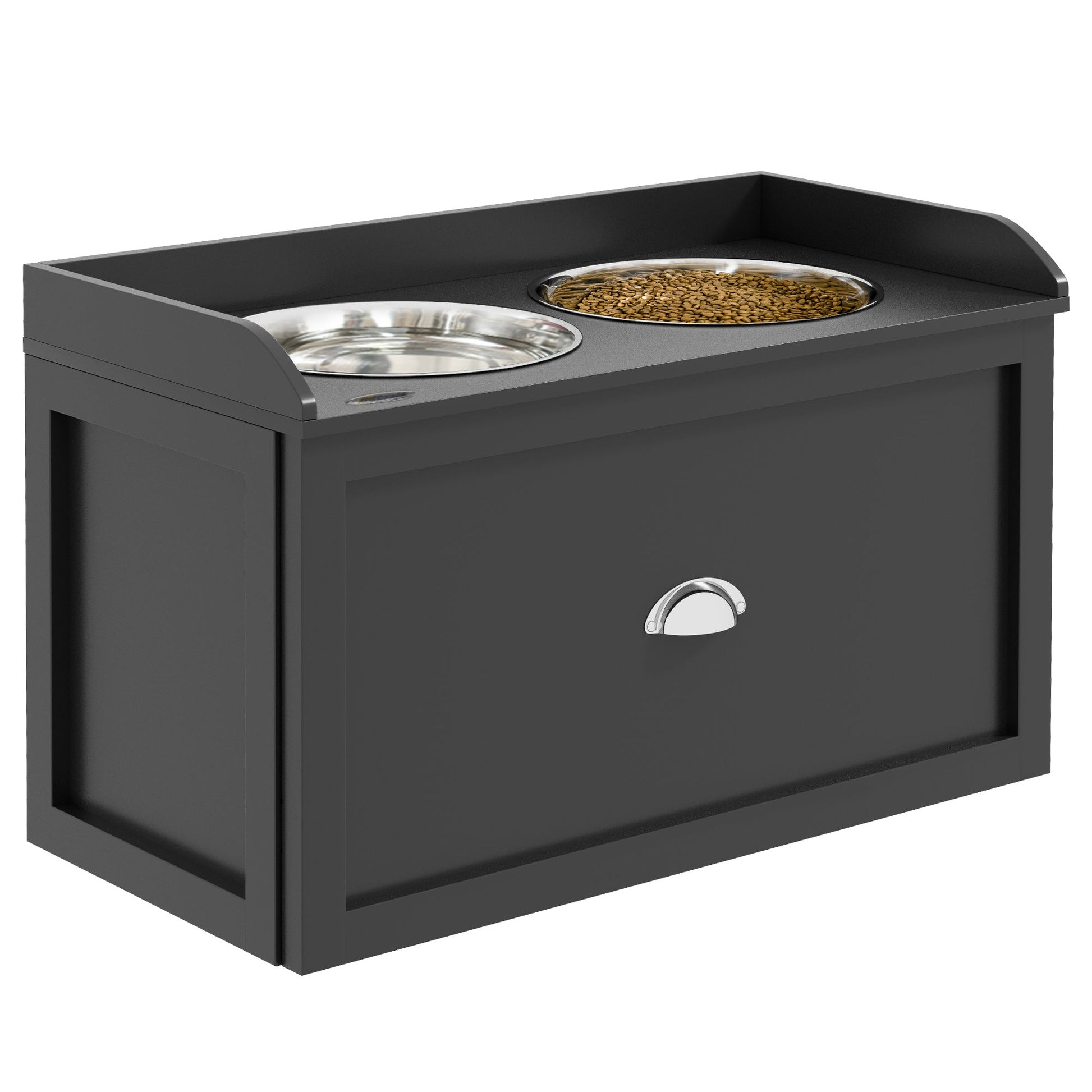 HKM-8827325 Elevated Pet Feeding Station with Storage - 2 Stainless Steel Bowls for Large Dogs, Black