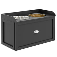HKM-8827325 Elevated Pet Feeding Station with Storage - 2 Stainless Steel Bowls for Large Dogs, Black