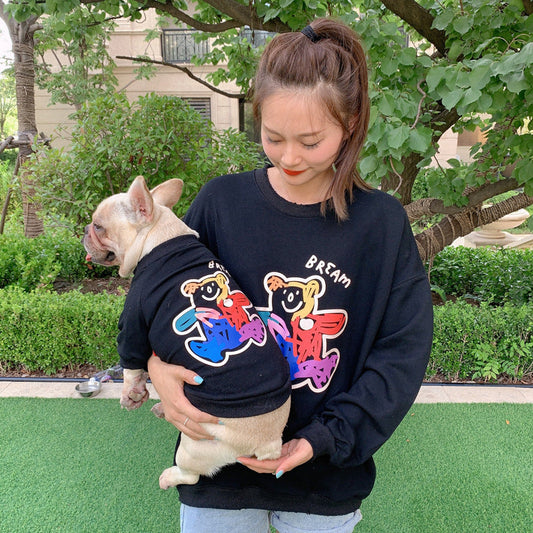 HKM-882835 Teddy Kirkiey Spring Autumn Two-Legged Cotton Sweater for Cats and Dogs in Black, White, Pink