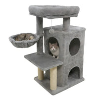 HKM-8830781 Multi-Level Cat Tree with Condo, Scratching Posts, and Anti-Toppling Device - Light Gray 33.5"