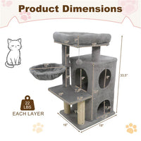 HKM-8830781 Multi-Level Cat Tree with Condo, Scratching Posts, and Anti-Toppling Device - Light Gray 33.5"