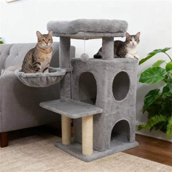 HKM-8830781 Multi-Level Cat Tree with Condo, Scratching Posts, and Anti-Toppling Device - Light Gray 33.5"