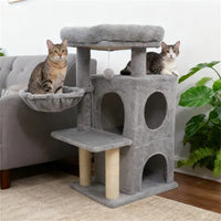 HKM-8830781 Multi-Level Cat Tree with Condo, Scratching Posts, and Anti-Toppling Device - Light Gray 33.5"