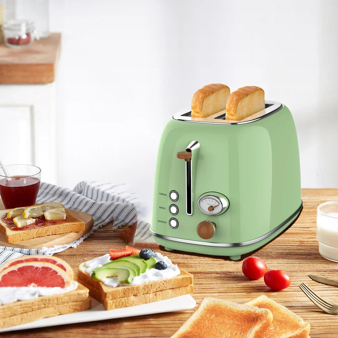 HKM-883283 Retro 2-Slice Stainless Steel Bread Toaster for Household Kitchen Use