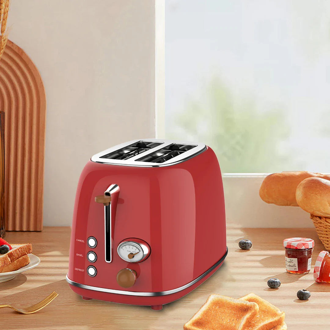 HKM-883283 Retro 2-Slice Stainless Steel Bread Toaster for Household Kitchen Use