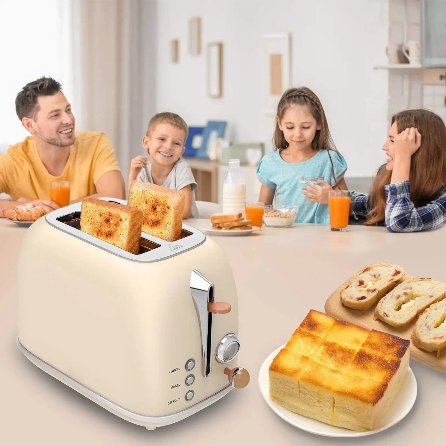 HKM-883283 Retro 2-Slice Stainless Steel Bread Toaster for Household Kitchen Use