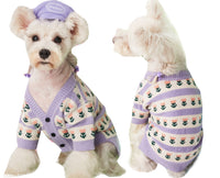 HKM-8834877 Cozy Purple Flower Jacquard Sweater Cardigan for Pets