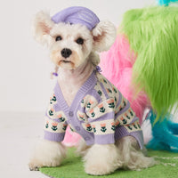 HKM-8834877 Cozy Purple Flower Jacquard Sweater Cardigan for Pets