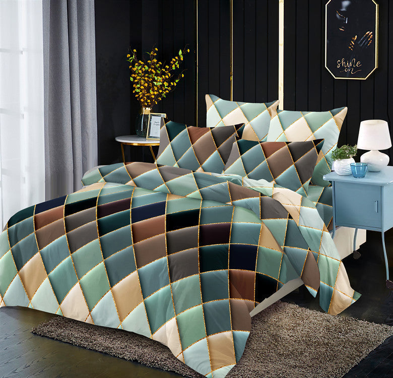 HKM-883539 Light Luxury Geometric Rhombus Quilt Cover Set - Multiple Sizes Available