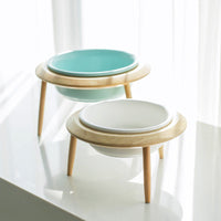 HKM-8837053 Large and Small Ceramic Cat and Dog Bowls with Bamboo Base, 800ml and 480ml, Non-Toxic Design