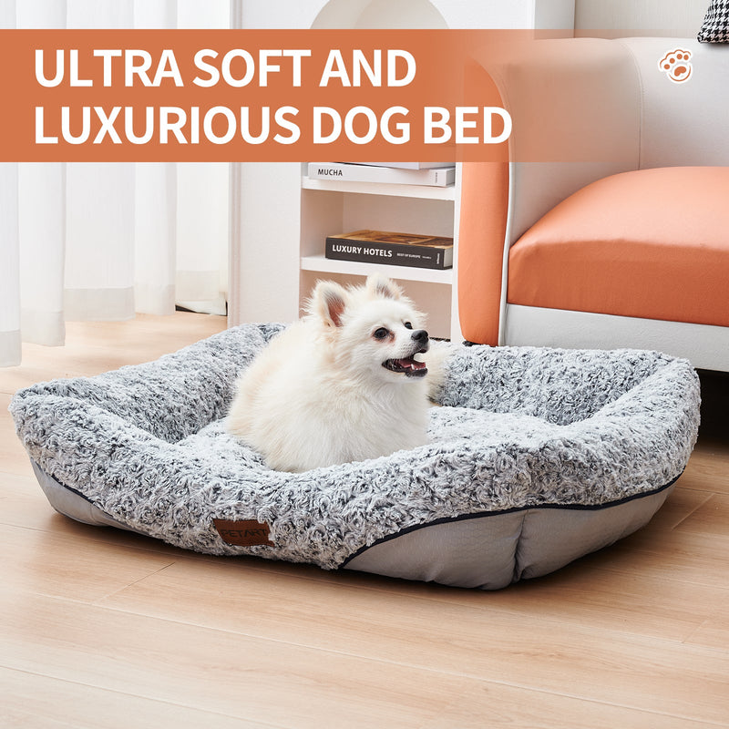 HKM-8838333 Calming Rose Velvet Dog Bed with Removable Cushion for Small to Medium Dogs