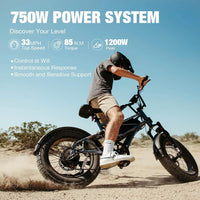 HKM-883859 All-Terrain 1200W Electric Fat Tire Bike for Adults, 48V 20Ah Battery, 7 Speed, Hydraulic Disc Brakes, 20" Wheels