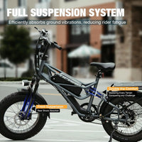 HKM-883859 All-Terrain 1200W Electric Fat Tire Bike for Adults, 48V 20Ah Battery, 7 Speed, Hydraulic Disc Brakes, 20" Wheels