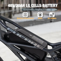 HKM-883859 All-Terrain 1200W Electric Fat Tire Bike for Adults, 48V 20Ah Battery, 7 Speed, Hydraulic Disc Brakes, 20" Wheels