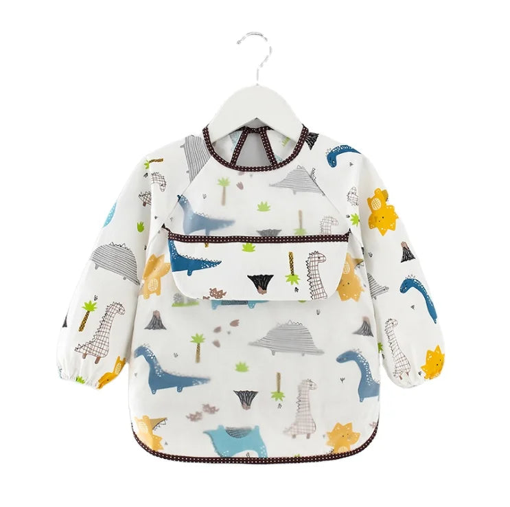 HKM-883923 100% Polyester Waterproof Meal Infant Long Sleeve Baby Bib Wholesale Washable