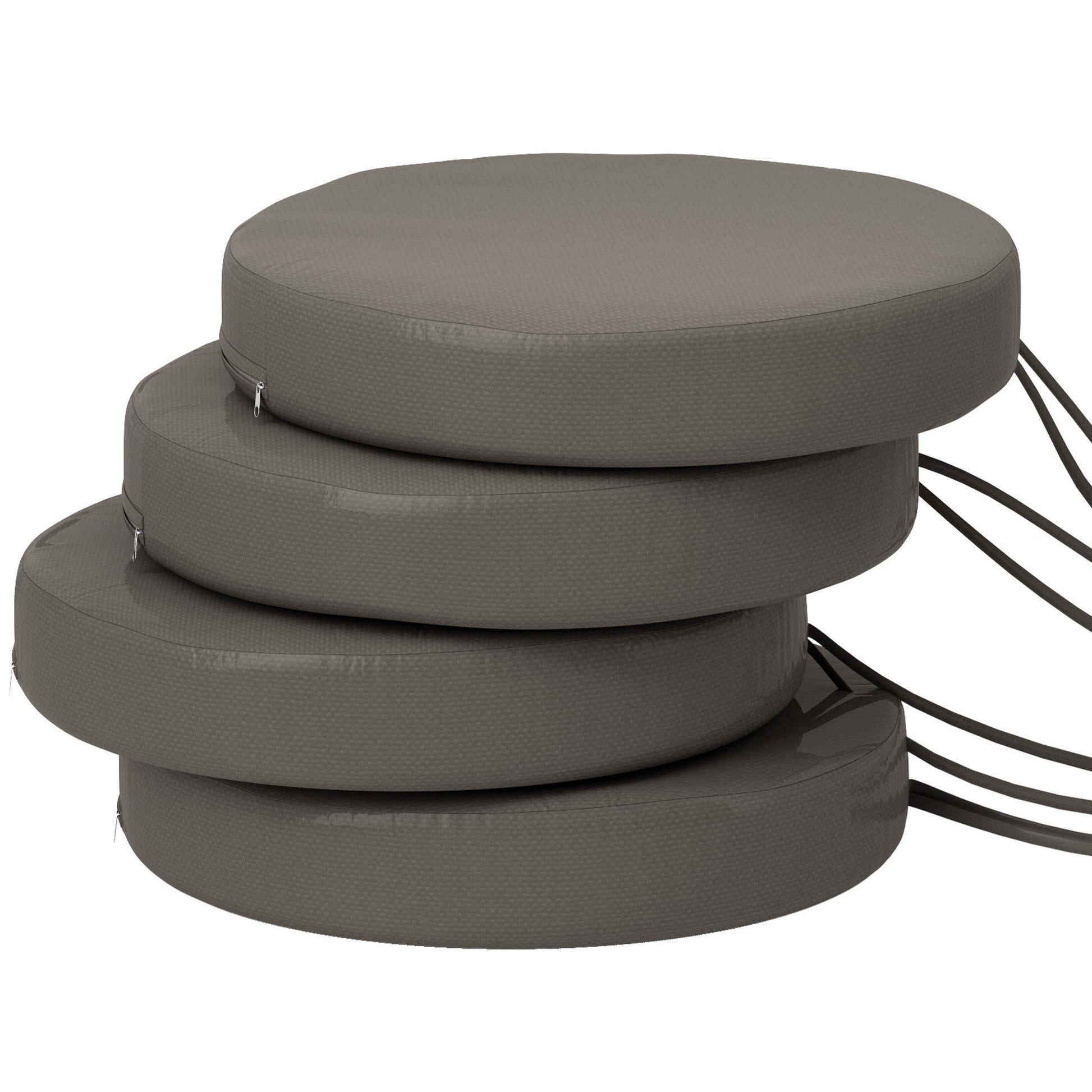 HKM-883923 Set of 4 Machine Washable Round Seat Cushions with Zipper - Dark Gray, 15 x 15 x 3 Inches for Dining Bistro Chairs