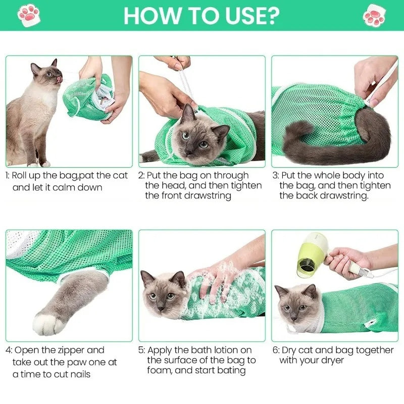 HKM-8840125 Adjustable Cat Grooming Bag for Bathing and Nail Trimming - Anti-Scratch Restraint Mesh Design