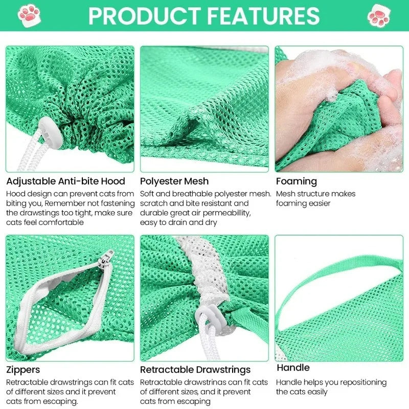 HKM-8840125 Adjustable Cat Grooming Bag for Bathing and Nail Trimming - Anti-Scratch Restraint Mesh Design