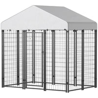 HKM-8840509 Escape-Proof Outdoor Dog Kennel with Roof, UV-Resistant and Waterproof Cover, 5.9 x 4 x 6 ft, Silver