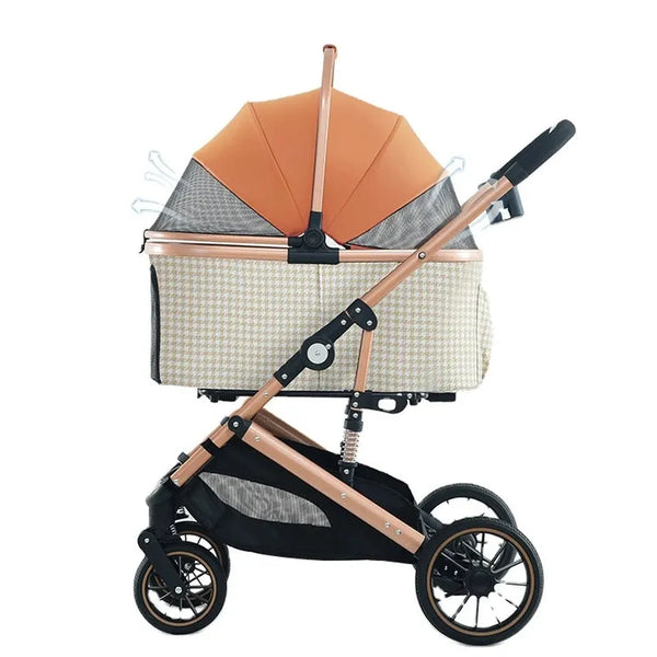 HKM-884051 Pet Stroller with Rubber Wheels for Cats and Dogs – Foldable Design for Easy Transport and Storage