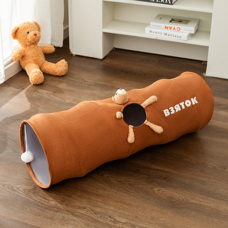 HKM-8841917 Foldable Cartoon Cat Tunnel in Brown Bear and Gray - Available in Small and Large Sizes