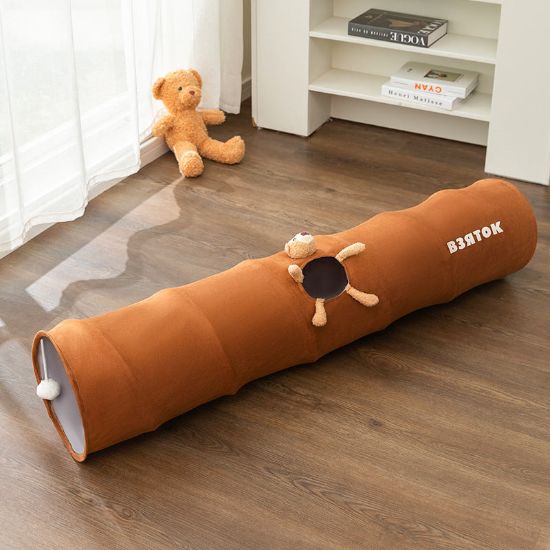 HKM-8841917 Foldable Cartoon Cat Tunnel in Brown Bear and Gray - Available in Small and Large Sizes