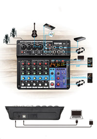 HKM-884371 Bluetooth Sound Card Mixer with Multi-Channel Input and Professional Effects