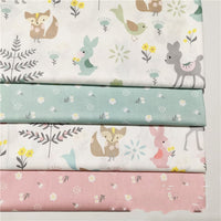 HKM-884371 Cotton Cartoon Fabric featuring Green Deer and Squirrel, 100% Cotton Twill, Ideal for Bedding, Curtains, Clothing, 1.6m Wide