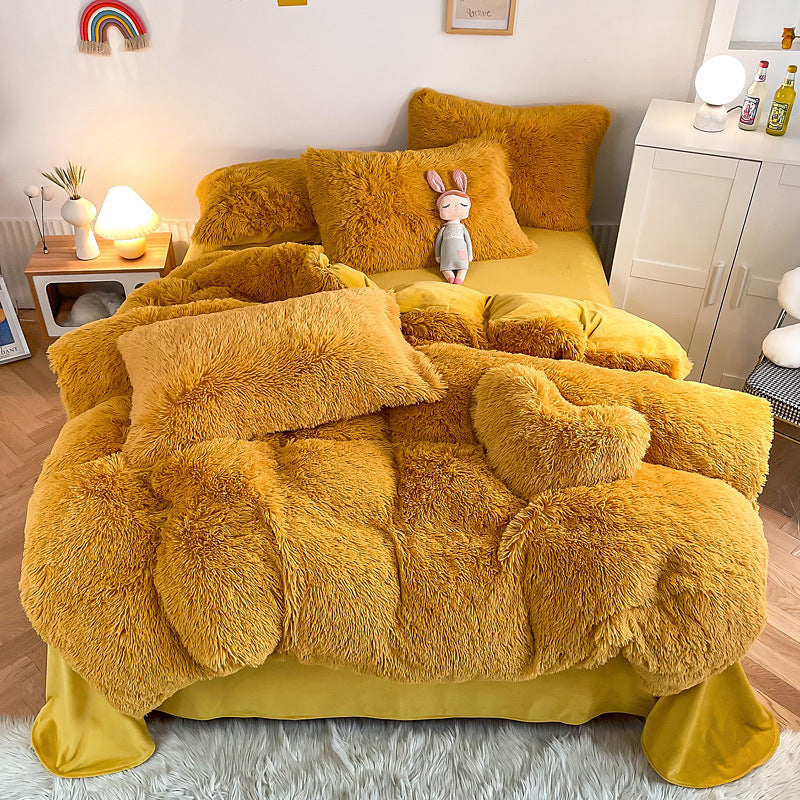 HKM-884371 Mink Fur Fabric Coral Fleece Bedding Set - 4-Piece for 1.5m, 1.8m, and 2.0m Beds