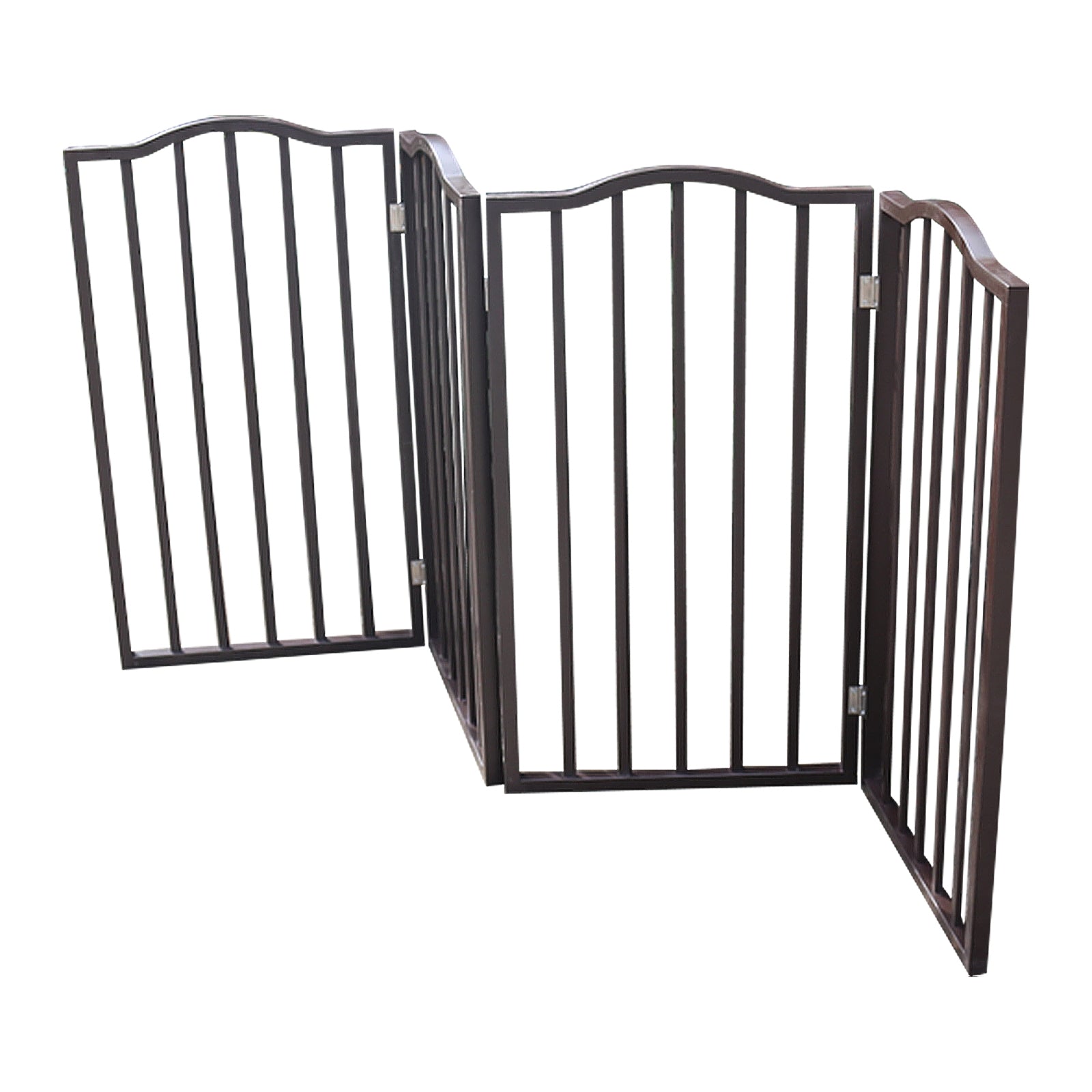 HKM-8844221 Freestanding Folding Arc Wooden Dog Gate for Doorways and Stairs - Dark Brown
